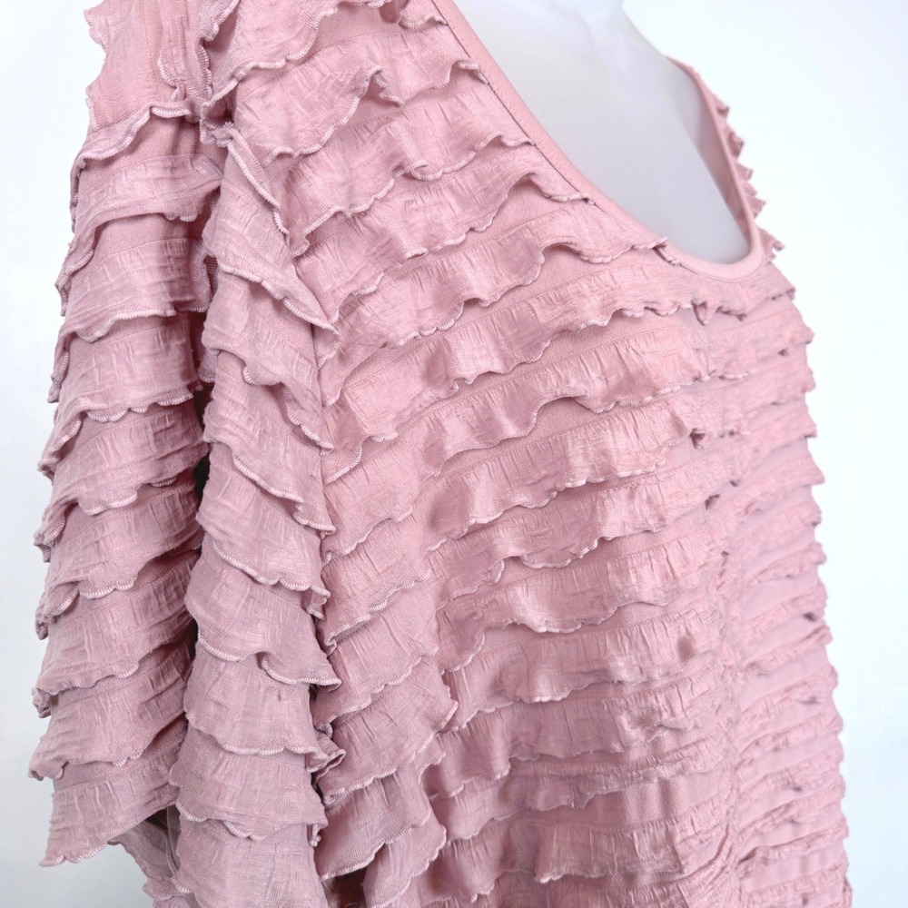Apt. 9 Pink Tiered Ruffle Textured Top 2X Short Sleeve Romantic Boho Blouse